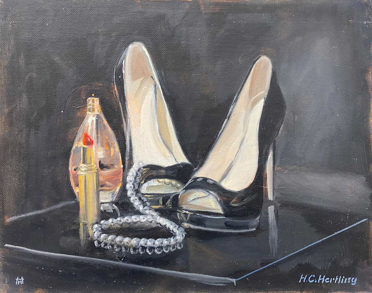 Stilettos. Still life painting by Heiner Hertling.  Oil on board.  