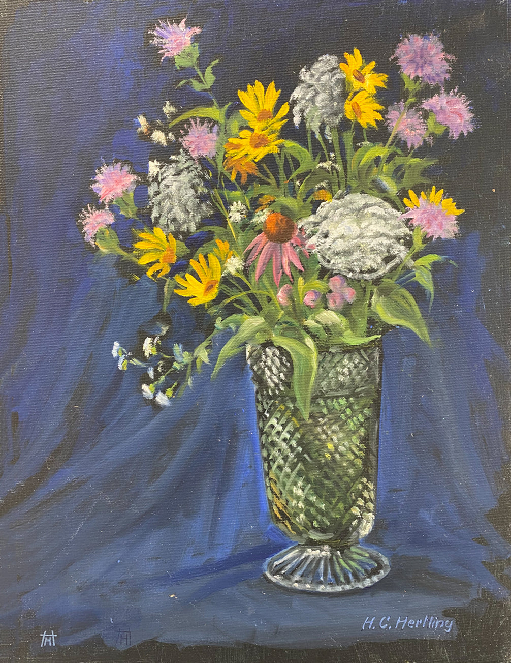 Wildflower Bouquet. Still life painting by Heiner Hertling.  Oil on board.  