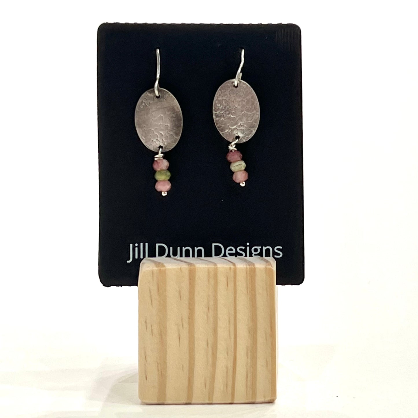 Earrings - Textured Silver w/ Rhodonite Beads