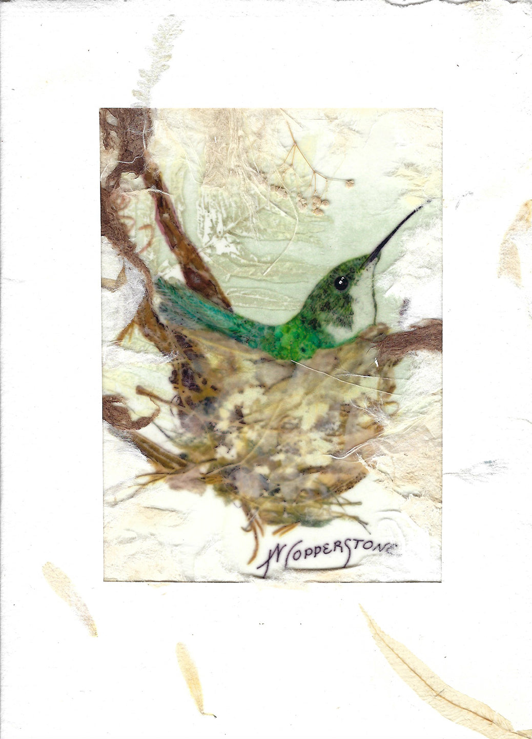 Black chinned hummingbird mixed media print by Janice A. Copperstone.