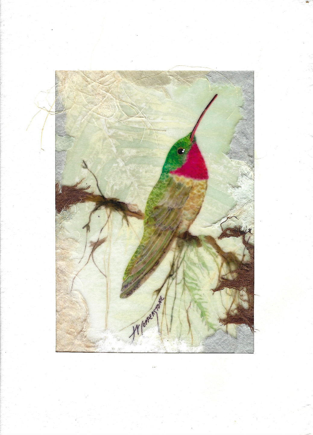 Ruby Throat Hummingbird - Mixed media fine art print by Janice A. Copperstone of Milford, Mich.  