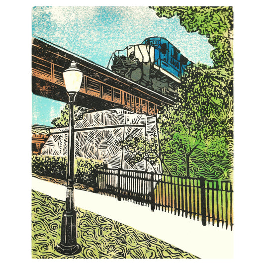 Milford Train Original Block Print