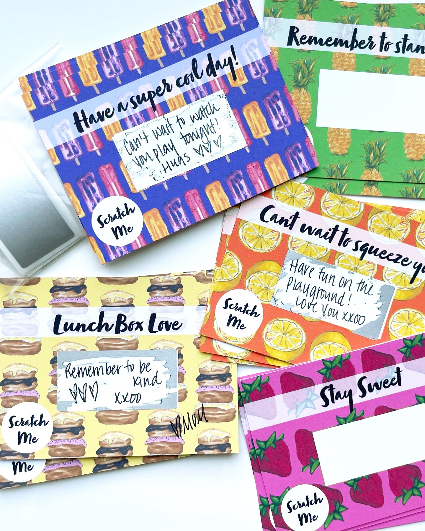 These adorable cards will bring a smile to any child's face! Kids (and grown ups for that matter) love notes in their lunch boxes. This set of 25 cards is very unique and really adds so much fun to their day! 