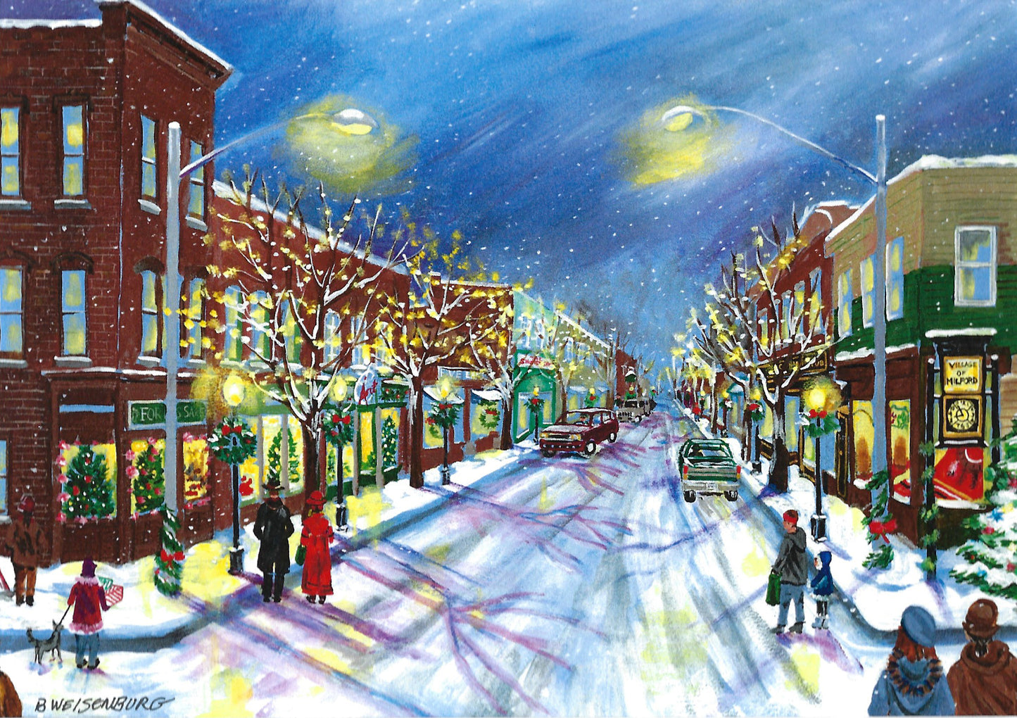 Milford Nights, a fine art print of an acrylic painting by Barbara Weisenburg of Milford, Michigan. 