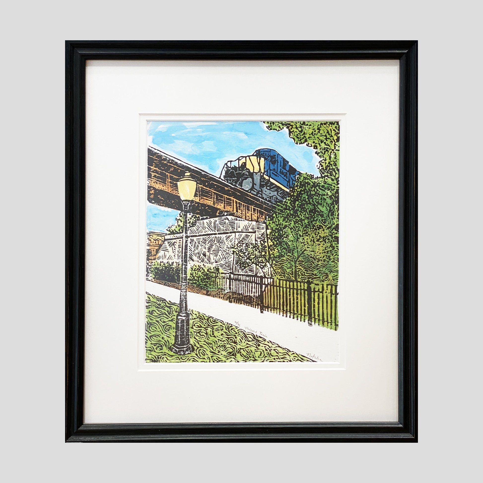 Milford Train Original Block Print by Natalia Wohletz of Peninsula Prints.
