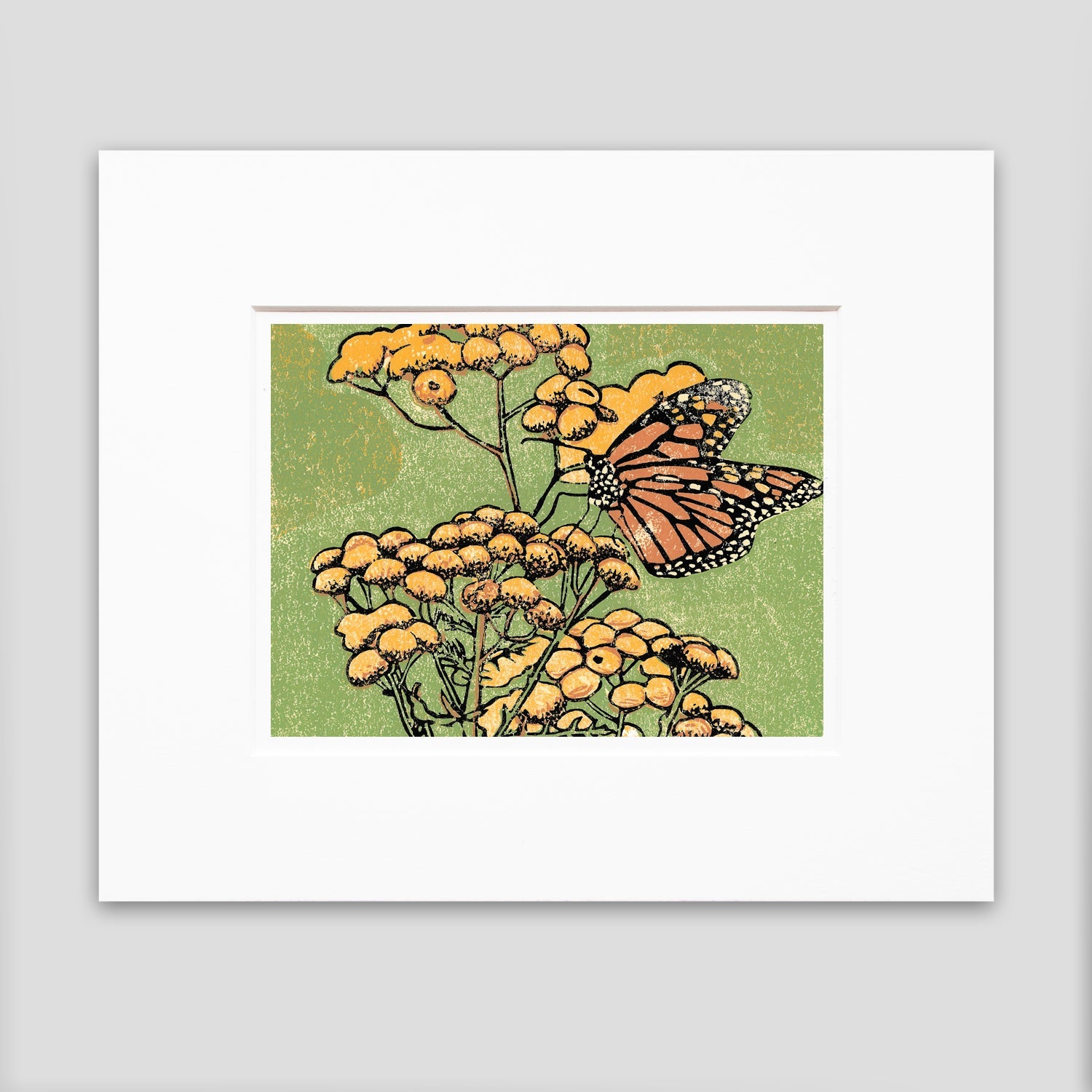 Monarch butterfly art by printmaker Natalia Wohletz of Peninsula Prints titled Monarch on Tansy.