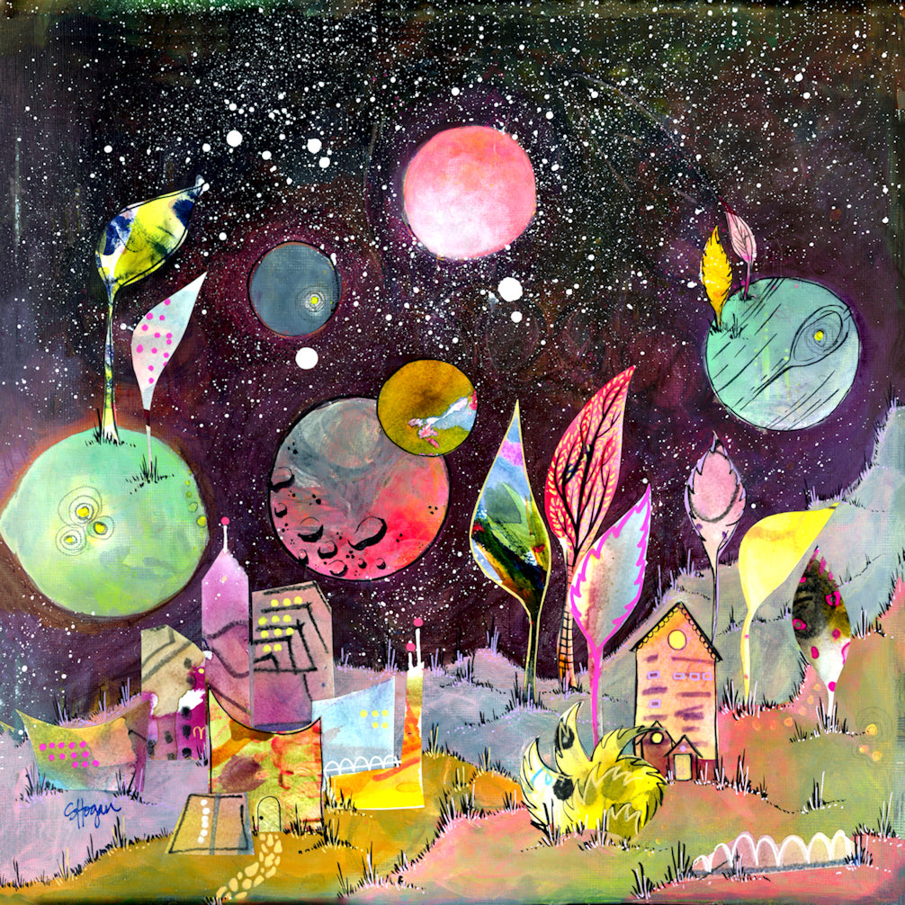 Planetary Neighborhood - Fine Art Giclee of Original Acrylic Painting by Steph Joy Hogan.