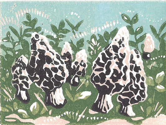 Morel Mushrooms Original Block Print