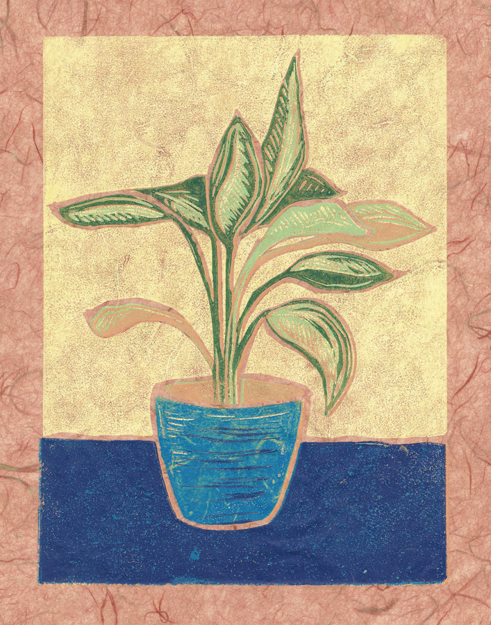 Potted Plant, a linoleum block print by Natalia Wohletz of Peninsula Prints. 
