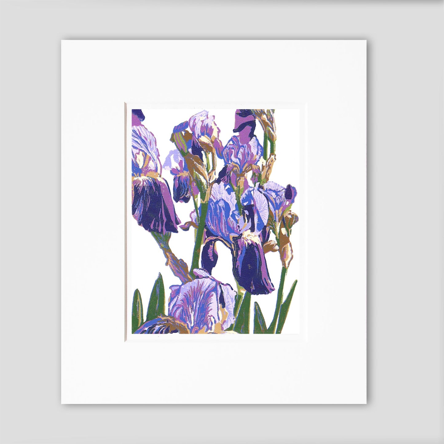 Purple Iris art by Michigan printmaker Natalia Wohletz of Peninsula Prints in Milford and Mackinac Island.