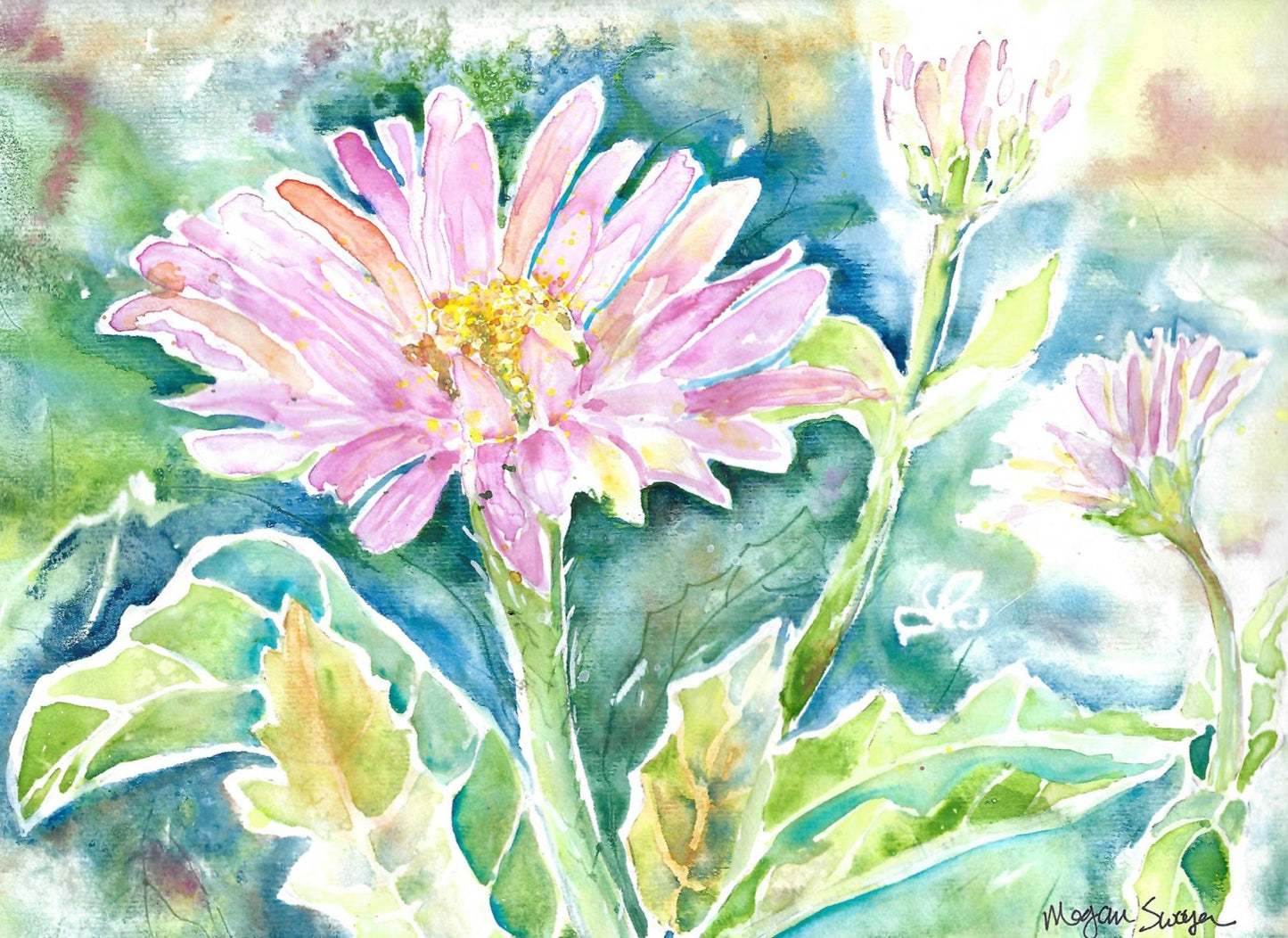 Pink Gerbera Daisy - watercolor