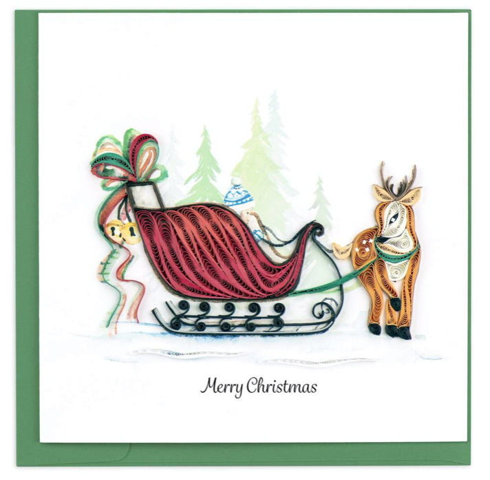 Sleigh Ride holiday greeting card by Quilling Card. Certified Fair Trade art cards handcrafted in Vietnam.