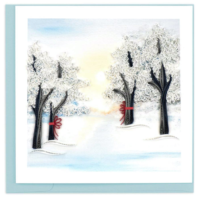 Snow Covered Trees holiday greeting card by Quilling Card. Certified Fair Trade art cards handcrafted in Vietnam. 