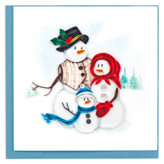 Snowman Family Quilling Card.  Certified Fair Trade art card handcrafted in Vietnam. Each quilled card is truly a labor of love, taking one hour to create by hand.