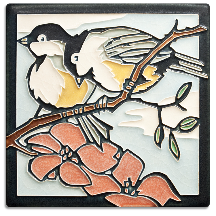 Spring Chickadees 6x6 #6685 by Motawi. 