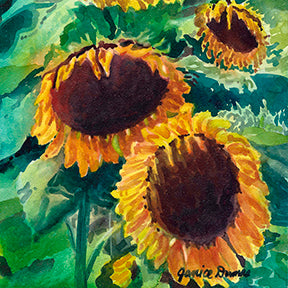 Painting of Sunflowers.  Original watercolor on aqua board by Michigan Artist Janice Dumas.  