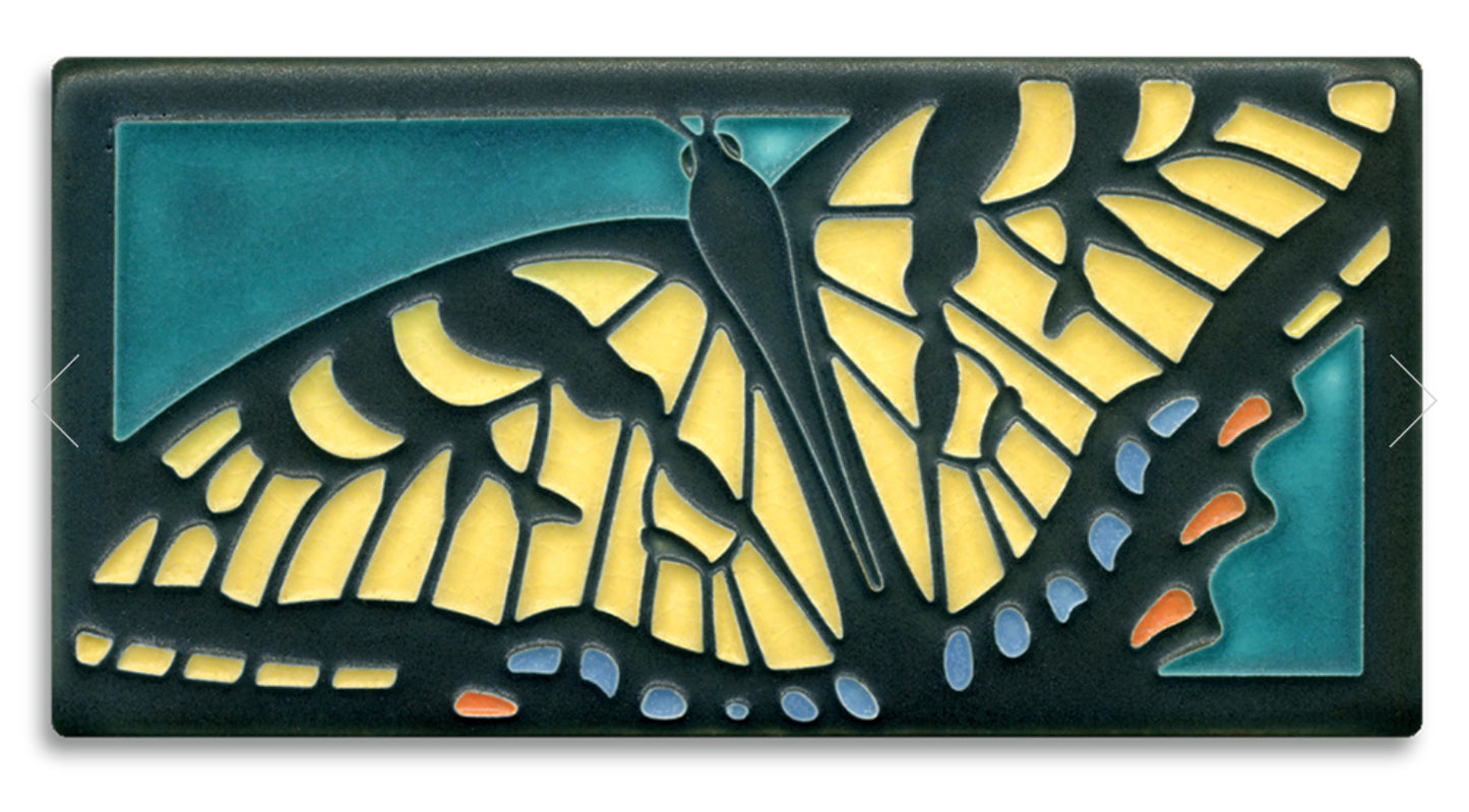 Turquoise Monarch 4x8 #4809 by Motawi. Each art tile is handmade in Ann Arbor, Michigan. 