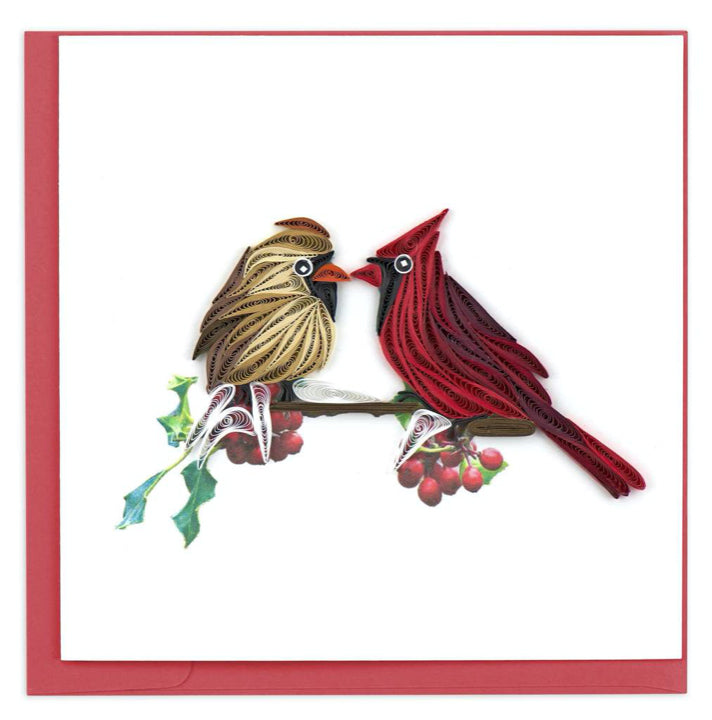 Two Cardinals blank greeting card by Quilling Card. Certified Fair Trade art cards handcrafted in Vietnam.