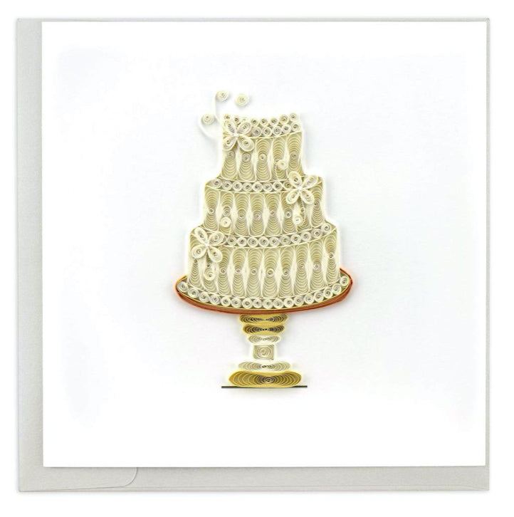 Wedding Cake, a Certified Fair Trade art card handcrafted in Vietnam.  An ideal card for weddings.  Each quilled card is truly a labor of love, taking one hour to create by hand. Blank inside. 6 x 6 in. Extra postage required. 