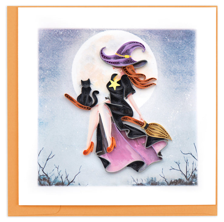 Halloween witch greeting card by Quilling Card. Certified Fair Trade art cards handcrafted in Vietnam.