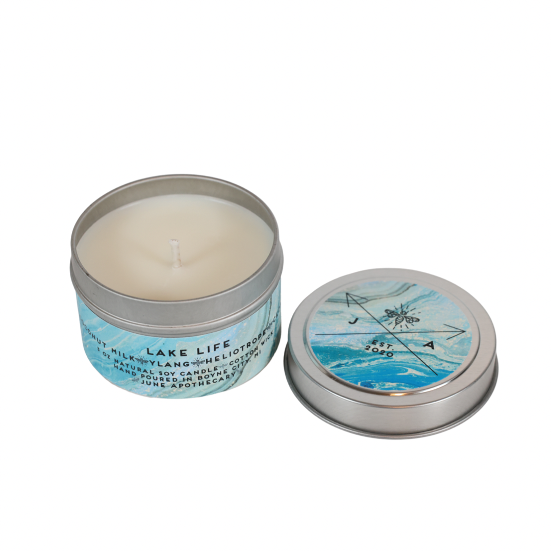Lake Life hand poured candle by June Apothecary in Boyne City, Michigan.