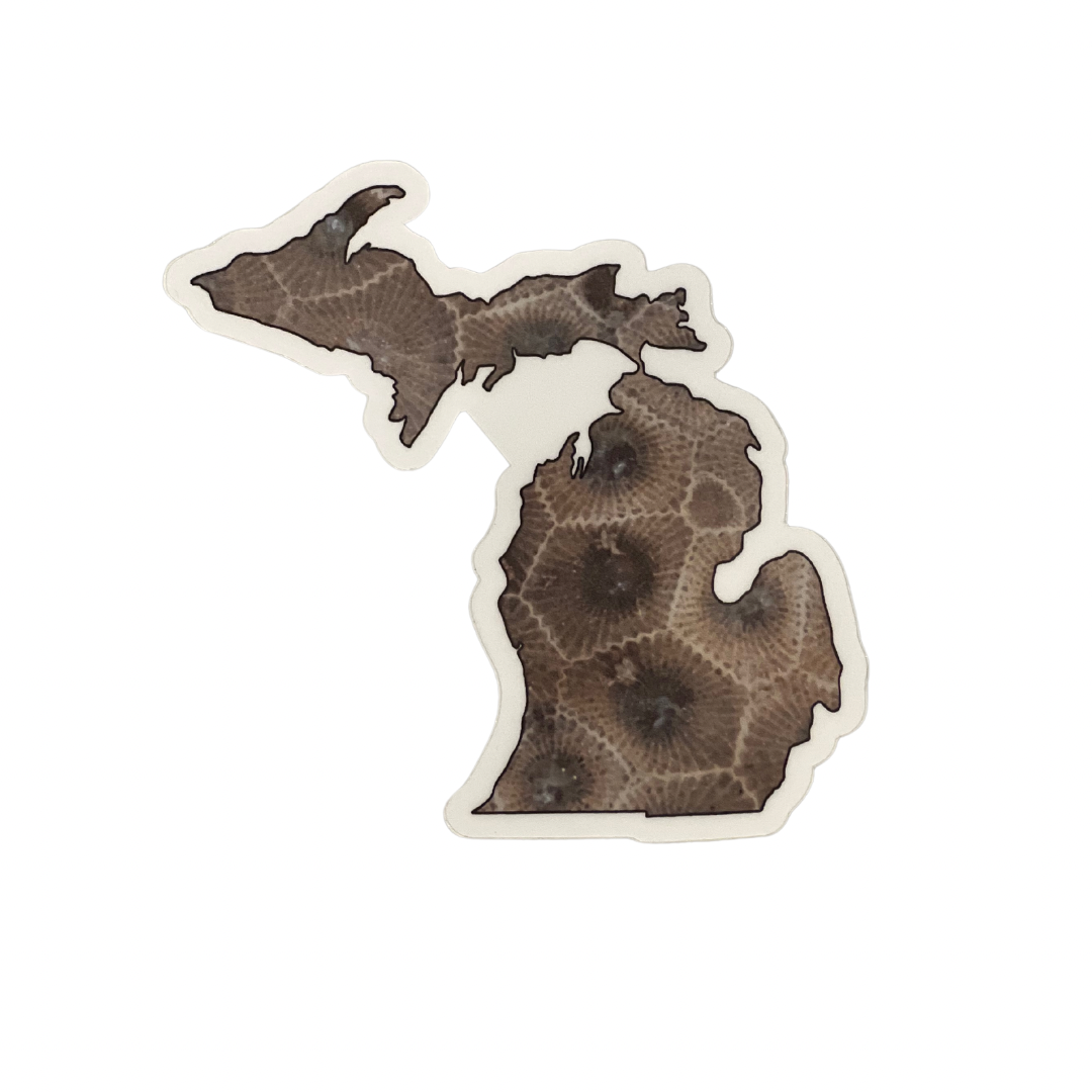 Beautiful Petoskey Stone fills our awesome state! Created by June Apothecary in Michigan.  Waterproof Die Cut. Thick, durable vinyl.