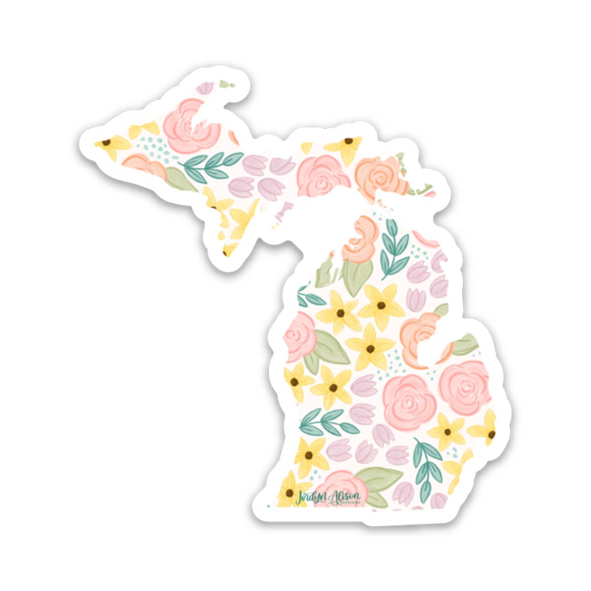 Michigan Spring Floral Vinyl Sticker, MI Sticker