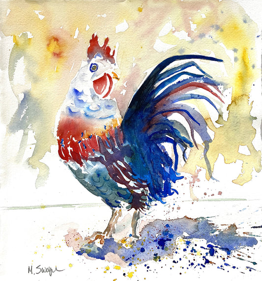 Rooster in Yellows - Watercolor