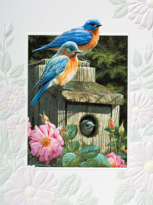Garden Bluebirds Blank Greeting Card