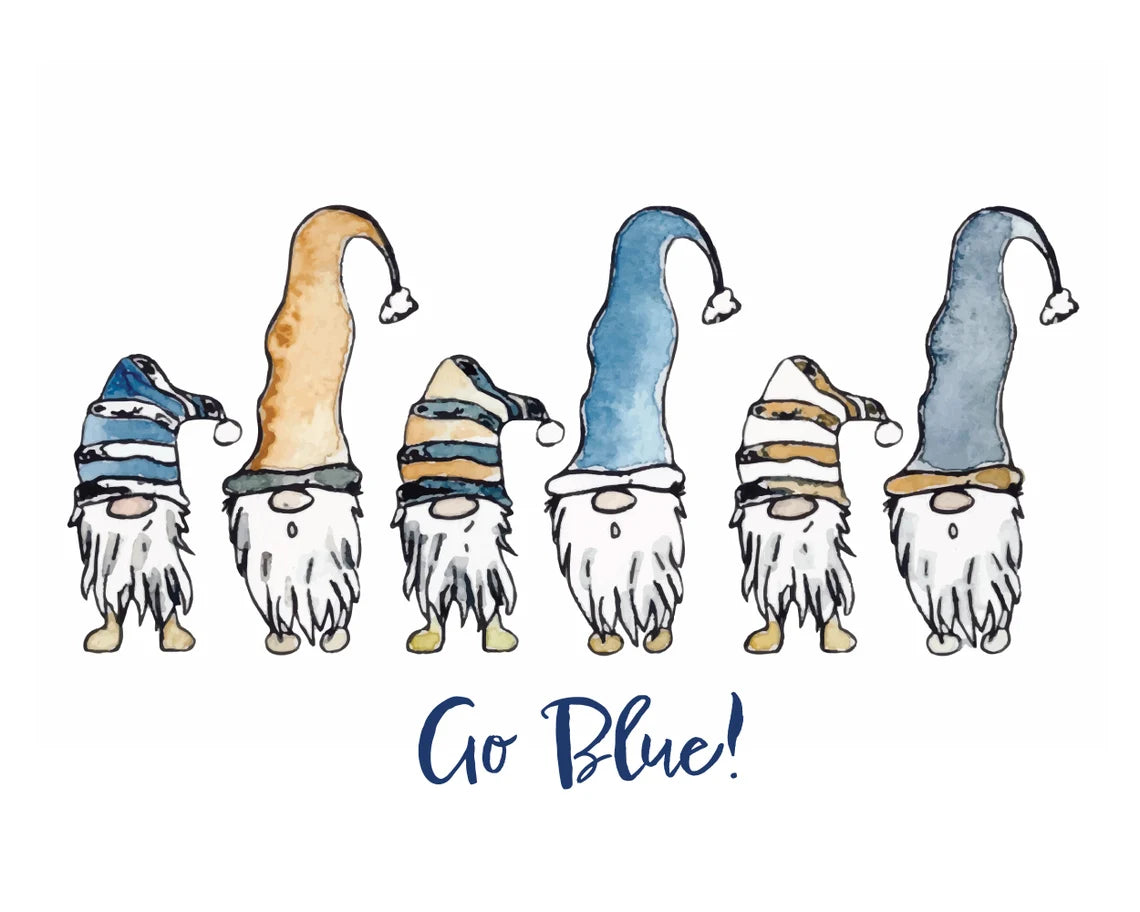 Go Blue Gnomes Watercolor Print - University of Michigan
