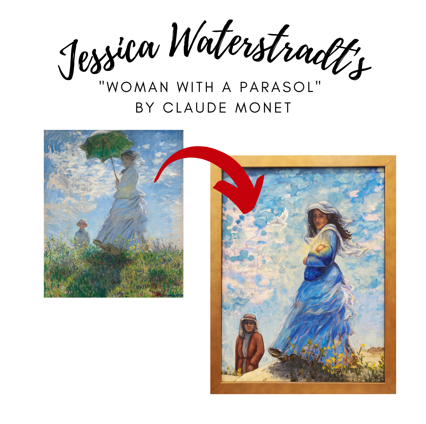 "Holiday-ified" Art Print of Claude Monet's "Woman with a Parasol" by Jessica Waterstradt