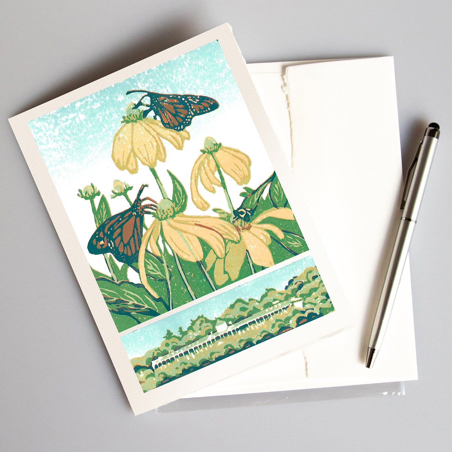A blank card featuring a monarch in Grand Hotel's Secret Garden. Design by Mackinac Island artist Natalia Wohletz of Peninsular Prints.