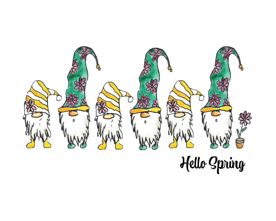 Hello Spring Gnomes Watercolor Print
